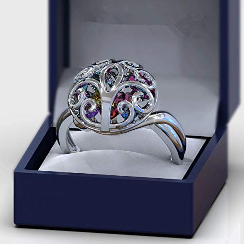 Lam Hub Fong Personalized Mothers Ring Sterling Silver Family Tree Rings for Mom Caged Locket Simulated Birthstone Family Rings for Mom4