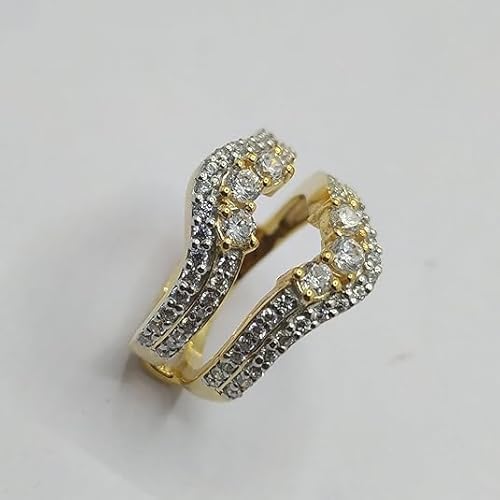 2Ct Lab Created Round Cut Diamond Solitaire Engagement Ring, Wedding Enhancer Guard Wrap, 14K Yellow Gold Finish, Sterling Silver 925