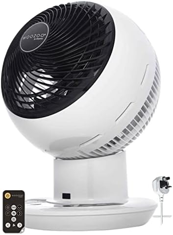Woozoo® by Ohyama, Powerful, silent desk fan / table fan, 30m², 25 m reach, Multidirect oscillation, Timer, Remote control, For living room, kitchen, bedroom - Woozoo PCF-SC15T - White [UK model]