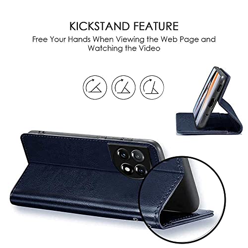 Image of WOW IMAGINE Shock Proof Flip Cover Back Case Cover for 1+ OnePlus 11R 5G (Flexible | Leather Finish | Card Pockets Wallet & Stand | Blue)