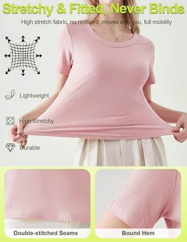 Image of Venzina Women's Double-Faced Modal T-Shirt - 60S Cooling Smooth Short Sleeve Tops, Slim Fit Breathable Moisture Wicking Tee for Yoga, Work & Casual Wear