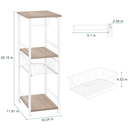 Bathroom Storage Cabinet Freestanding Bathroom Shelf With Drawer Toilet Paper Holder Stand 3 Tier Bathroom Towel Storage Organizer For Bathroom Laundry Room Entryway Kitchen Pantry, Light Oak #TOP2
