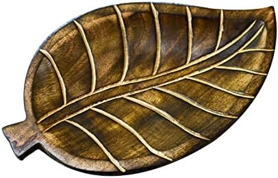 Ajuny Decorative Wooden Tray Platter for Serving Snacks Fruits Hand Carving Home Gifts