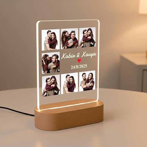 Image of Giftplease Customized Acrylic Photo Lamp for Valentine's Day Personalized LED Night Light with Couple Photo & Names | Romantic Gift for Husband, Wife, Boyfriend, or Girlfriend, Anniversary
