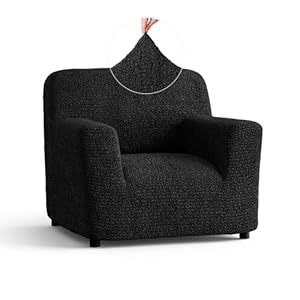 PAULATO BY GA.I.CO. Sofa Slipcover – Soft Stretch Cover for Cushion Couch Armchair – Form-Fit 1-Piece Furniture Protector – Machine Washable Fabric – Black (21”- 39” Wide)