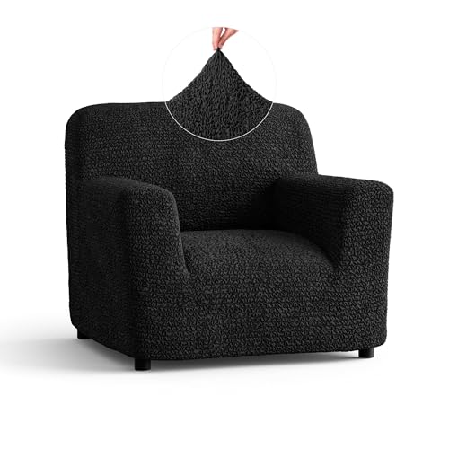PAULATO BY GA.I.CO. Sofa Slipcover – Soft Stretch Cover for Cushion Couch Armchair – Form-Fit 1-Piece Furniture Protector – Machine Washable Fabric – Black (21”- 39” Wide)