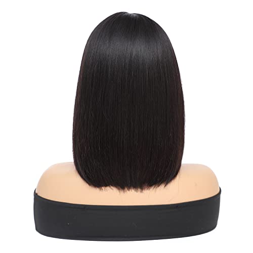 Sqplxk Straight Short Bob Wig Human Hair With Bangs 2X1 Lace Glueless Cut Bob Wigs Realistic Look Scalp Bob Bangs Wigs For Women Natural Color Brazilian Human Virgin Hair Wigs (10Inch) #TOP2