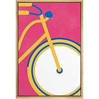 SIGNWIN Framed Canvas Wall Art Geometric Yellow Bike in Pink Background Transportation Bicycles Illustrations Minimalism Modern Closeup Colorful for Living Room, Bedroom, Office - 16