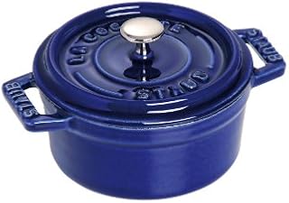 STAUB Mini Cocotte, okrągła z pokrywką 10 cm, 0,25 l, nadaje się do płyt indukcyjnych, z matową czarną emalią wewnątrz garnka, ciemnoniebieski