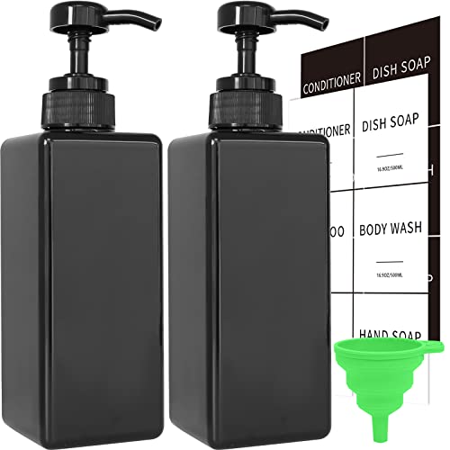 Black Soap Dispenser with Waterproof Labels, Thickened Plastic Hand Soap Dispenser for Bathroom...