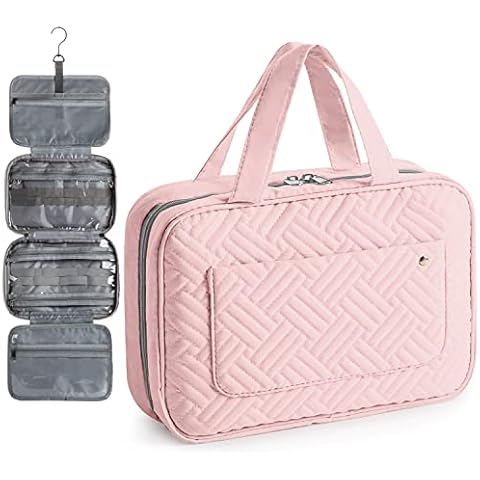 Virklyee Toiletry Bags Travel Cosmetic Case Wash Bag for Hanging Flannelette Cosmetic Bag Foldable Makeup Bag Organiser Bathroom Shaving Bag for Holiday and Camping, pink Cover
