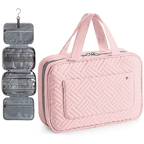 Virklyee Beauty Case da Viaggio Sacchetto Cosmetico Flannelette Toiletry Make Up Bag Pieghevole Sospesa Borsa da Bagno Multifunzionale Sacchetto da Barba Borsa da Viaggio con Gancio(Rosa)