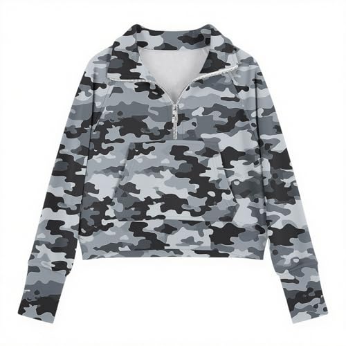 Girls Half Zip Camouflage Sweatshirt Stand Collar Loose Graphic Tee Tops Long Sleeve Pullover Casual T-Shirts for 5-14 Years4
