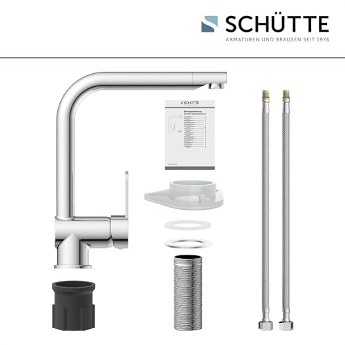 SCHÜTTE 79816 RIO 360° schwenkbare Küchenarmatur, Spültisch Armatur mit hohem Auslauf Küche, Einhebelmischer Einzelspüle Doppelspüle Mischbatterie für die Spüle, Wasserhahn Chrom