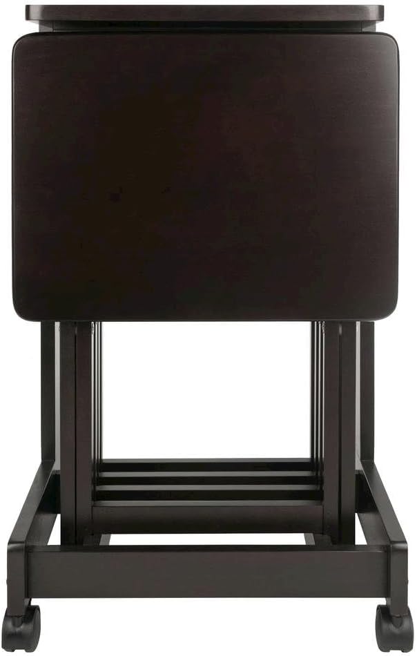 Furnifact Coffee Color Solid Wood TV Tray Set – Folding Snack Tables with Stand for Eating, Serving, and Working Comfortably in Any Living Space