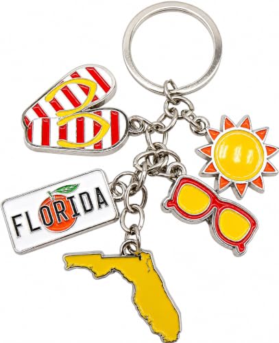 Florida Keychain Sunshine State Shape License Plate Sunglasses Key Ring