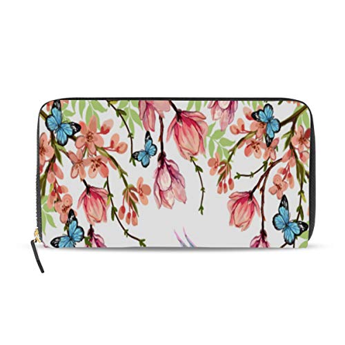 Preisvergleich Produktbild GIGIJY schöne Sommer-Geldbörse mit Blume, Vogel, Schmetterling, mehrere Kreditkartenfächer, Tasche für Frauen, Leder, mit Reißverschluss
