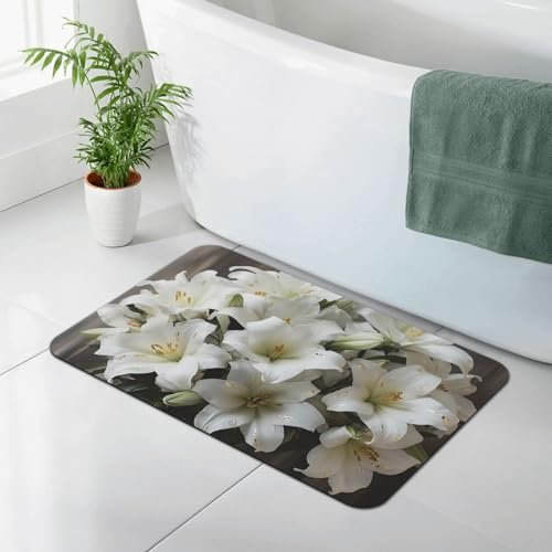 Tapis de bain en pierre motif lys blancs 60x40 cm - 3