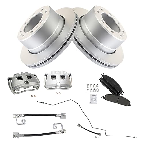Image of TRQ Rear Brake Pad, Caliper, Hose, & Rotor Kit Ceramic Premium G-Coated Compatible with 2009-2010 Dodge Ram 2500, 3500 2011-2013 Ram 2500 2011-2012 3500