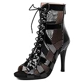 Scaoruki Zoducaran Women Bujur Dance Class Shoes Stiletto Heels Lace up Bootie Sandals Peep Toe Gladiator Sandals Party Heels Cage Shoes Patent Black Size 43