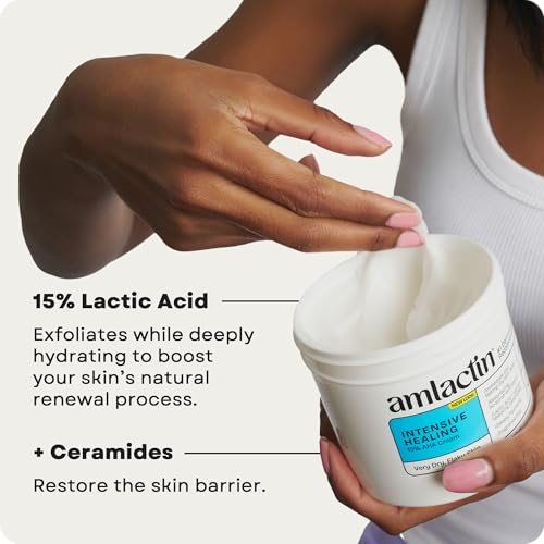 Image of AmLactin Intensive Healing - Therapeutic Body Cream for Extremely Dry Skin - No-Scrub Exfoliator and Body Moisturizer Cream with 15% Lactic Acid AHA and Ceramides, 12 oz (Packaging May Vary)