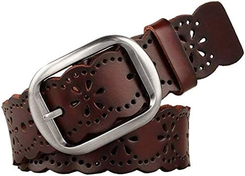 JASGOOD Women’s Hollow Flower Genuine Cowhide Leather Belt With Alloy Buckle needs dark brown and a size Waist Size 26-30 Inch