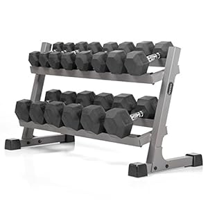 XMark’s 380 lb Dumbbell Set and Heavy Duty Dumbbell Rack, 10 to 50 lb Hex Dumbbell Weight Set (7 Pair) with 2 Tier Storage Rack, Dumbbells and Dumbbell Storage Rack