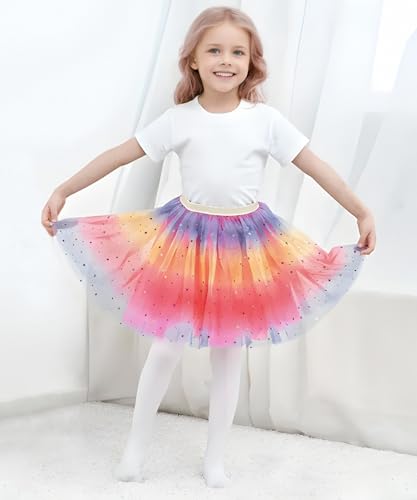 Image of Jastore Girls Layered Rainbow Tutu Skirt Dance Dress Ruffle Tiered Clubwear