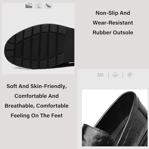 Men's Leather Chunky Heel Penny Loafers Classic Round Toe Comfortable Soft Bottom Non-Slip One-Step Business Work Formal Shoes4