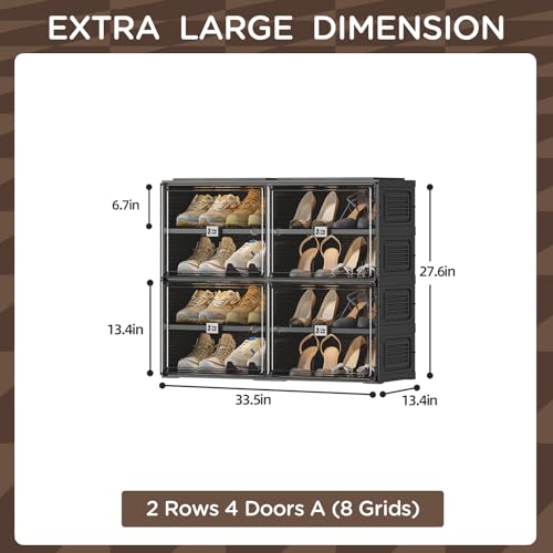 Image of Vipbox Black Shoe Rack Organizer Cabinet for Closet Entryway,Clear Shoe Storage Boxes Stackable Sneaker Storage with Door Easy Assembly Shoe Cabinet with Lids Large 4 Tiers 16 Pairs