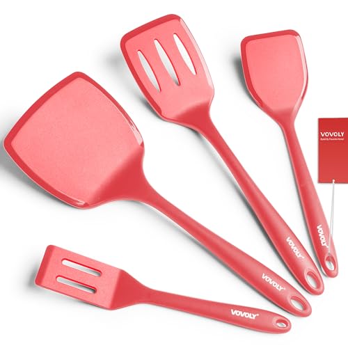 Image of Silicone Spatula Set, 600F Heat Resistant Silicone Spatula Turner Flipper for Cooking, Non Stick and Non Scratch Kitchen Utensils for Eggs & Pancakes, 4 Pack, Red