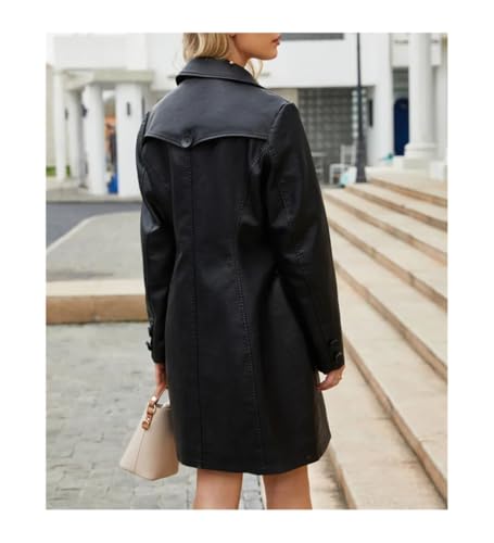 Trench en cuir pour femme de qualité supérieure coupe simple boutonnage