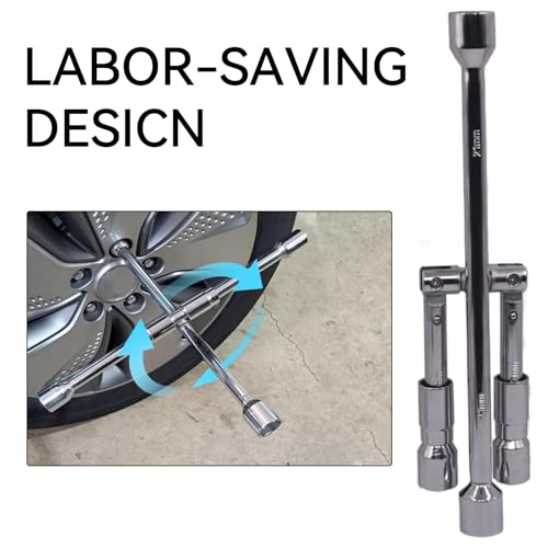 Image of 14-Inch Foldable 4-Way Lug Wrench Set - 17, 19, 21, 23mm for Car, SUV, Truck (Cross Lug Nut Removal Tool)