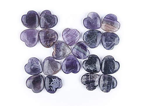 Jic Gem Set Of 20 Pcs Fluorite Heart 30Mm Love Carved Healing Crystal Palm Worry Stone Energy Yoga And Decoration #TOP3
