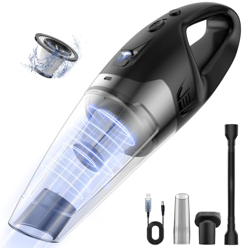 Handheld Vacuum Cordless Rechargeable with LED Light, Car Vacuum Portable Cordless, Hand Vacuum Cleaner Car Seats, Home, Quick Cleanup, Strong Suction, Lightweight, Includes Crevice Nozzle & Brush