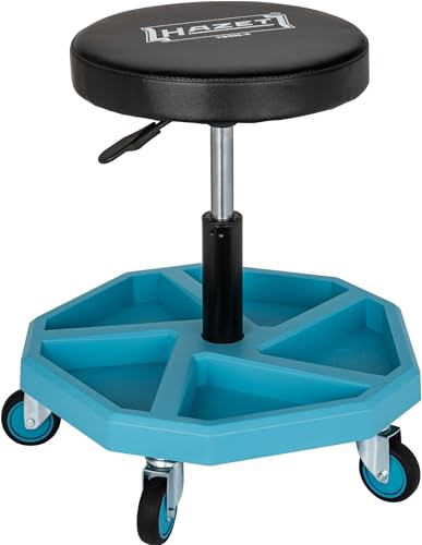 HAZET Arbeitssitz 195N-4; stabile Vierkant-Rohrrahmenkonstruktion; 5 Leichtlaufrollen 75 mm; höhenverstellbar 430-550 mm; belastbar bis 150 kg; großes Sitzkissen 350 mm