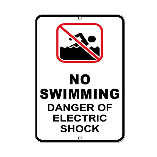 Aluminum Vertical Metal Sign Multiple Sizes No Swimming Danger of Electric Shock Hazard with Border Weatherproof Street 9x12Inches