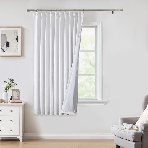 Central Park White Pinch Pleat Blackout Curtain Panel with Hooks, 60"x72"x1