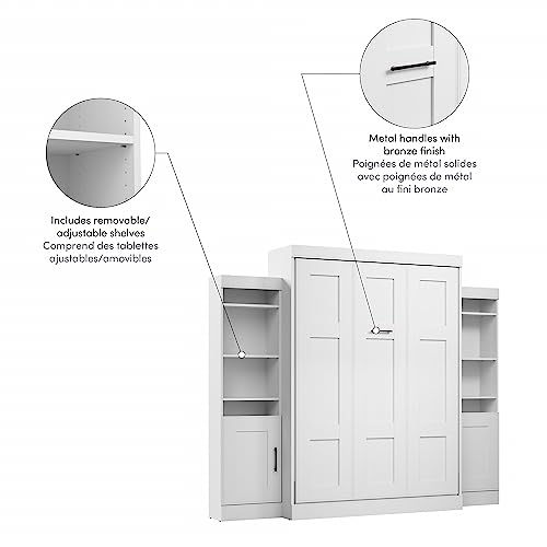Bestar Edge Queen Murphy Bed And 2 Storage Cabinets In White, Space-Saving Wall Bed With Storage For Guest Room #TOP3