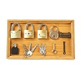 Material premium: el juego está hecho de cobre, plástico, material de madera, tu hijo puede elegir al azar una cerradura, luego observa el patrón en la cerradura, lo que le ayuda a encontrar la llave correspondiente para abrirla.