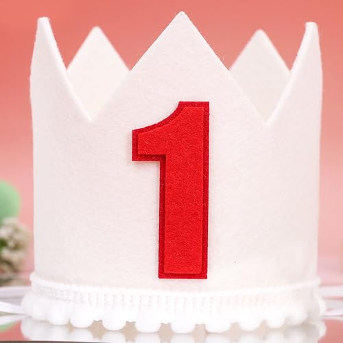 HIKLO First Birthday Crown - Crown Hat for Baby Boy/Girl, 1st Birthday Party Decoration, Cake Smash Photo Props, Outfits for Baby (Red First Birthday Crown)