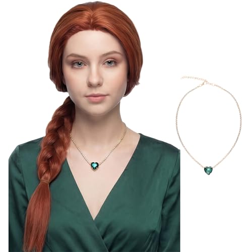 Yan Dream Princess Long Auburn Braided Wig and Necklace Halloween Cosplay Party Wig