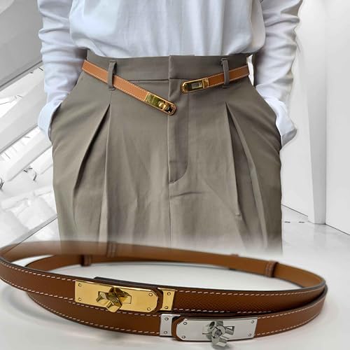 Adjustable Skinny Genuine Leather Belts Turn Lock Buckle for Dresses Jeans Coats2