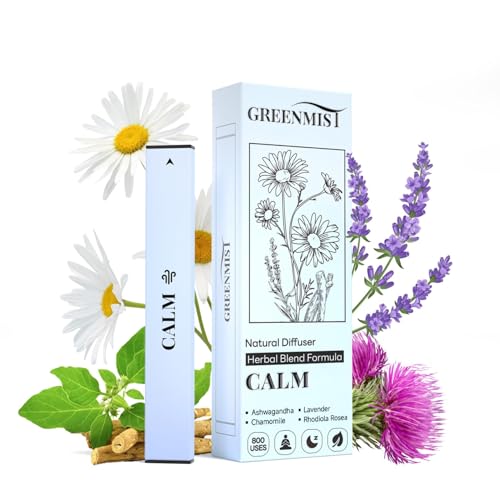 GREENMIST Ashwagandha Diffuser Pen - Herbal Calm Diffuser for Breathing in Calm & Relaxation - Calming Blend with Ashwagandha Chamomile Lavender & Rhodiola Rosea - 800 Uses All-Natural Botanicals