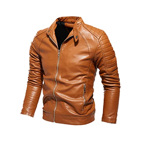 Blouson d'hiver en cuir noir pour homme veste chaude zippée L