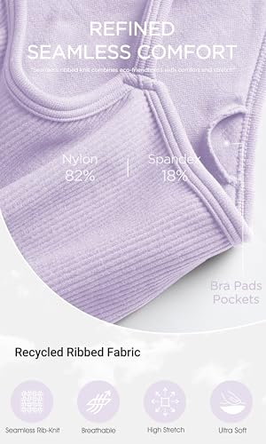 Image of ODODOS Seamless Sports Bra for Women Ribbed Camisoles Non Padding Yoga Bra Crop Tank Tops