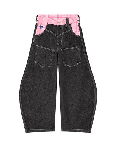 Aelfric Eden Plaid Baggy Barrel Jeans Wide Leg Pants for Women Men Casual Lantern Unisex Streetwear Y2K Loose Denim Jeans
