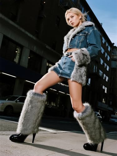 Image of Fur Leg Warmers Faux Fur Fluffy Leg Warmers, Fuzzy Over Boot Costume for Women Girls, Winter Long Boot Sleeves