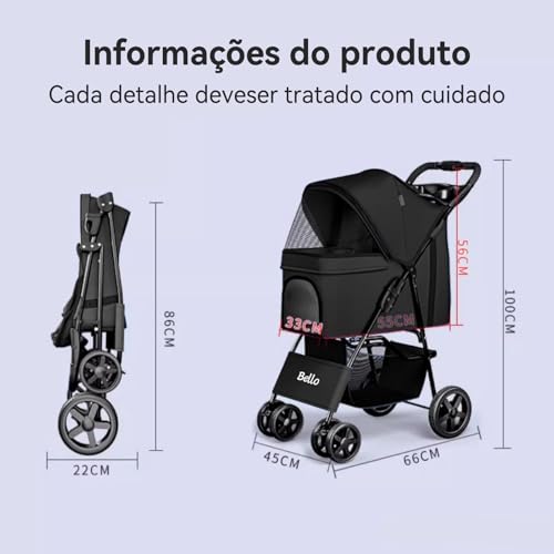 Carrinho de Passeio Carro Pet para Caes,Carrinho Transporte Viagem Pet Dobrável Berço Removível Cães