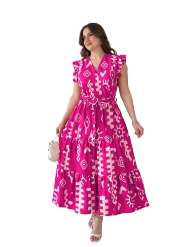 Image of KZULLY | Dress for Women | Feminine Cross Tie Long | Soft Frill Arm Detail Look | Stylish Allover Print Wear